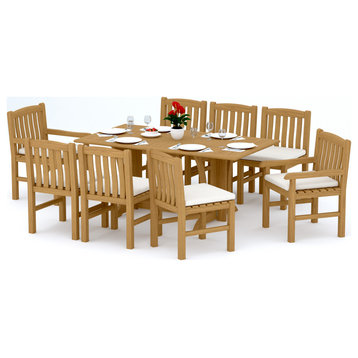 9-Piece Outdoor Patio Teak Dining Patio Set: 69" Folding Table, 8 Devon Chairs
