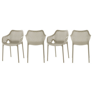 Mykonos Outdoor Patio Dining Chair (Set of 4), Taupe, With Arms