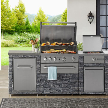 MEMBER’S MARK SS304 DELUXE STACKED STONE 4-BURNER GRILL ISLAND WITH GRIDDLE