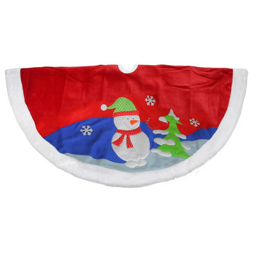 48" Red and White Fleece Christmas Snowman Winter Tree Skirt