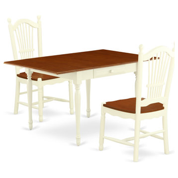 3-Piece Kitchen Table Set Table, 2 Chairs-Wooden Seat, Drop Leaf Table