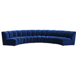 Meridian Furniture - Infinity Channel Tufted Velvet Modular Chair, Navy, 5 Piece - Create a seating group that works for every possible situation with this Infinity modular 5-piece sectional and other pieces in the Infinity collection. Upholstered in soft navy velvet material that feels great against the skin and offers long-wearing beauty, this piece fits with other Infinity items for an infinite number of combinations that get your seating requirements just right but that look just as nice when used on their own.