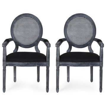 Aisenbrey Wood and Cane Upholstered Dining Chair, Black + Gray, Set of 2