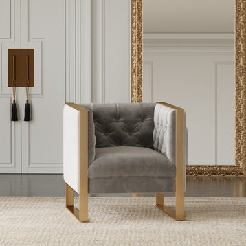 Divani Casa Carlos Modern Gray Velvet and Gold Accent Chair