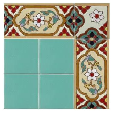 Jazmin Borders and Corners, framing Light Teal tiles.