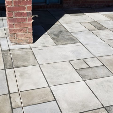 Concrete Resurfacing Random Gray Tile Pattern Lubbock Texas