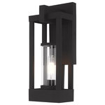 Livex Lighting - Livex Lighting Black 1-Light Outdoor Wall Lantern - From the Delancey collection comes this handsome outdoor wall lantern which features a black finished outer frame over solid brass. Inside, a clear glass cylinder can show case a single vintage style Edison bulb. Together, they create a wall lantern that is worth your attention