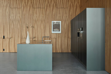 Offene, Zweizeilige Moderne Küche mit Kücheninsel in Berlin