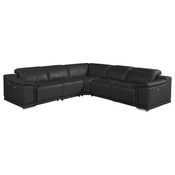 Frederico 5-Piece Genuine Italian Leather Reclining Sectional, Black
