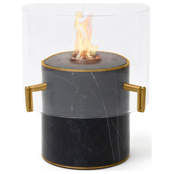 EcoSmart Pillar 3 Low Fireplace Smokeless, Marble White, Ethanol Burner, Black