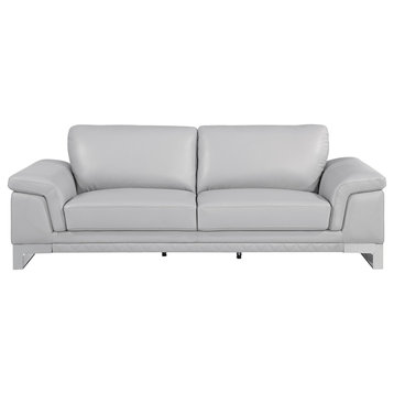 Naples Contemporary Genuine Italian Leather Sofa, Light Gray