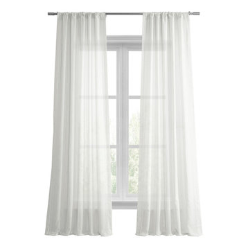 Aruba White Striped Linen Sheer Curtain Single Panel, 50"x108"