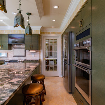 Modern Kitchen with Horizontal Grain Green Cabinets