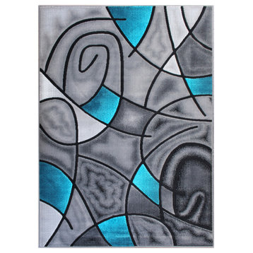 Angie Collection Rectangle 8' x 10' Abstract Area Rug, Turquoise