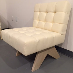 Deep box tufted slipper chair pickled base - Armchairs And Accent Chairs