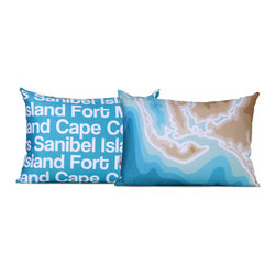 Sanibel Island, Cape Coral, Forth Myers Map Pillow - Decorative Pillows