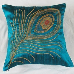 teal blue Peacock pillow - Products