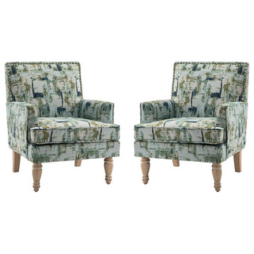 Upholstered Accent Armchair With Nailhead Trim Set of 2, Green