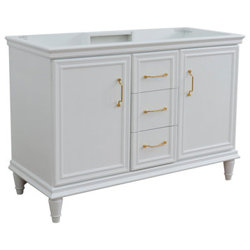 48" Double Vanity, White Finish- Cabinet Only