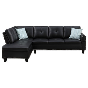 Trent Home Transitional Faux Leather Sectional Sofa with Ottoman in Black