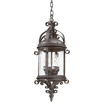 Pamplona, 4 Light Outdoor Pendant, Old Bronze Finish, Clear Seeded Glass