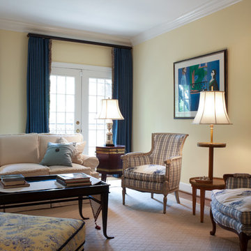 Yellow and Blue Living Room with French Doors