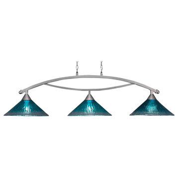 Bow 3 Light Bar In Brushed Nickel, 16" Teal Crystal Glass