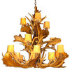 Real Shed Antler Fallow/Mule Deer Chandelier, XLarge, With Parchment Shades