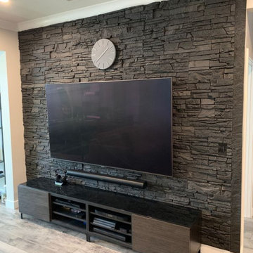 DIY TV Accent Wall Design with Iron Ore Stacked Stone