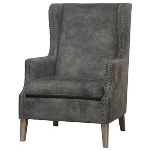 Plush Tan And Chocolate Brown Velvet Wing Chair Transitional Ellington Wingback Chair Pewter