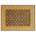 Bareens Designer Rugs - Oriental Ziegler Gregory Purple Tan Hand-Knotted Wool Rug - 9'1'' x 11'10'' - Enhance the ambiance of your home with this magnificent Persian-influenced Turkish hand-knotted rug made by skilled artisans capable of creating the most exceptional vegetable dyes and hand-spun wool. This exquisite handmade rug is a one-of-a-kind Peshawar Kafkaz, otherwise identified as Chobi, Chobi Peshawar, Oushak, or Ziegler rug. These handmade rugs are crafted in Pakistan utilizing superior-quality wool imported from Australia, New Zealand, and Korea in two types of weaves: the Persian weave and the Mori weave. This rug is meticulously crafted by hand using the finest natural vegetable dyes extracted from local plants. The artisans use a blend of hand-spun local and fine merino wool, resulting in a rug with a compelling texture, higher lanolin content, and longer staple. The artisans occasionally incorporate natural or artificial silk into the pile to enhance specific motifs. The finished product is an awe-inspiring execution of flawless design and an understated palette that exudes elegance.
