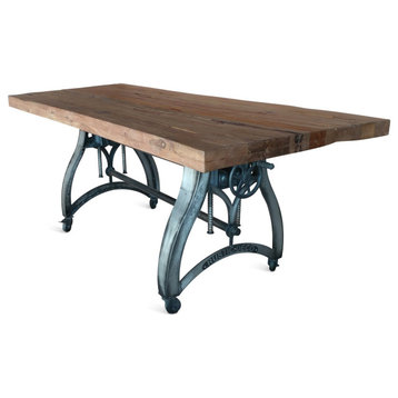 Crescent Industrial Dining Table - Adjustable Height - Casters - Rustic Natural