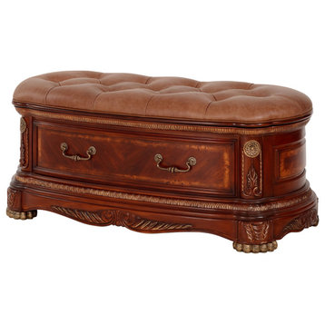 Cortina Leather Bedside Bench With Storage, Honey Walnut
