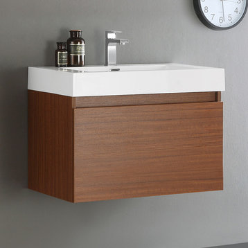 Fresca Mezzo 30" Teak Wall Hung Cabinet With Integrated Sink