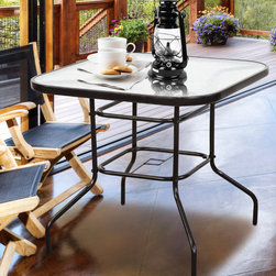Outdoor Dining Tempered Glass Table, Umbrella Stand - Outdoor Dining Tables