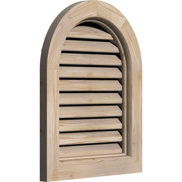 18x18 Round Top Wood Gable Vent: Functional, Brick Mould Face Frame