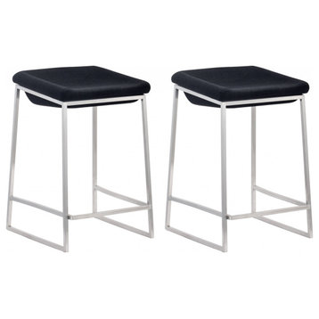 Set of Two Dark Gray and Stainless Indented Counter Stools