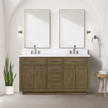 Lexora Abbey Bath Vanity, Grey Oak, 60, Vanity W/ Top and Mirror