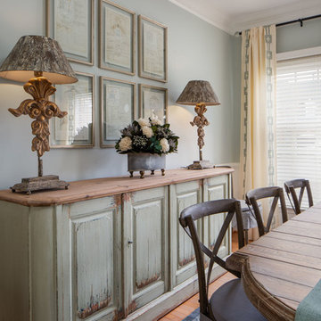 White Beaded Chandelier in Aqua Dining Room