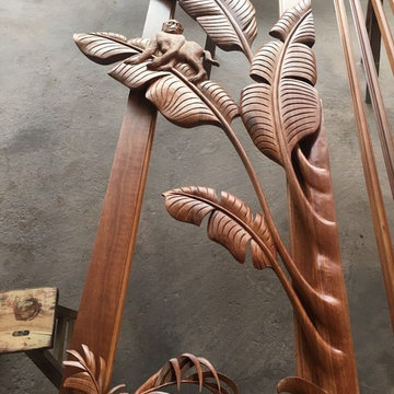 Tropical Leaves Carved Sliding Doors