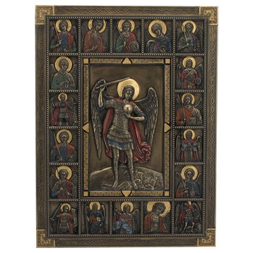 St Michael Surrounded By Saints, Iconic Wall Plaque, Religious