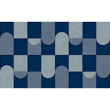 3D Patchwork Geometric Wallpaper, Blue & Petrol, Double Roll