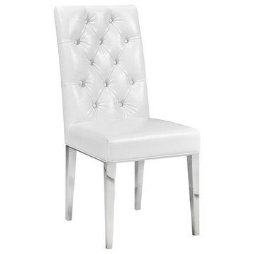 Skyler Modern Polished Steel Leather Upholstered Dining Chairs, Set Of 2, White