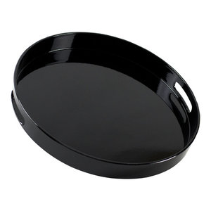 Black Trays One Size Benzara Dazzling Round Lacquered Serving