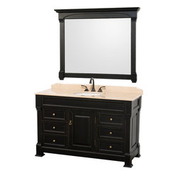 Wyndham Collection Andover 55" Vanity, Ivory Marble Top, White Sink - Bathroom Vanities And Sink Consoles