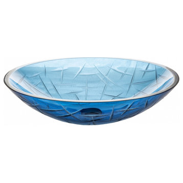 Blue Crystal Tempered Glass Vessel Sink for Bathroom, Oval, 20 X 15 Inch