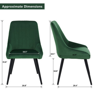 Set of 2 Vertical Channel Tufting Velvet Dining Chairs, Dark Green