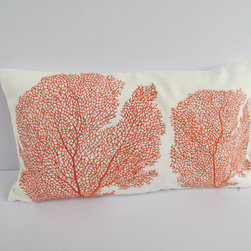orange coral fan coastal pillow - Home Decor