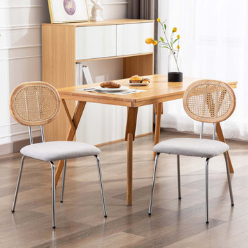 Rattan Cane Back Dining Chairs Set of 2, Grey