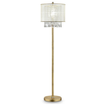Benzara BM240410 Floor Lamp With Hanging Crystal Accents, White and Gold